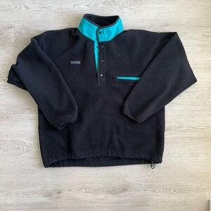 Vintage Columbia Black and Teal Fleece Pullover